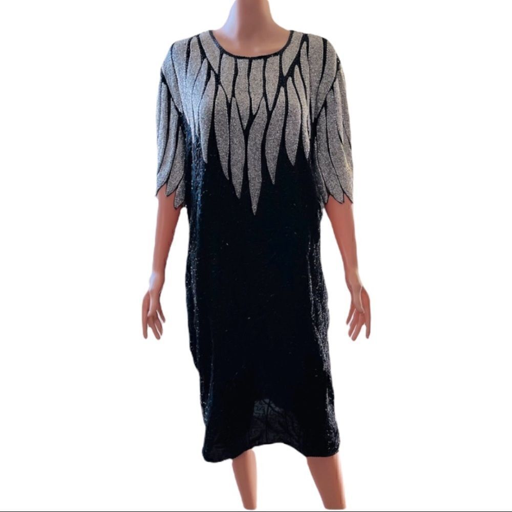 SCALA Vintage Beaded Pure Silk Sheath Dress Size 2X
